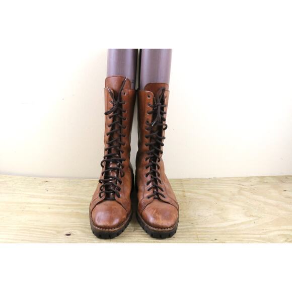 JOAN DAVID BOOTS 11.5 Brown Leather Combat Riding Shoes Italy Vintage - Picture 2 of 13